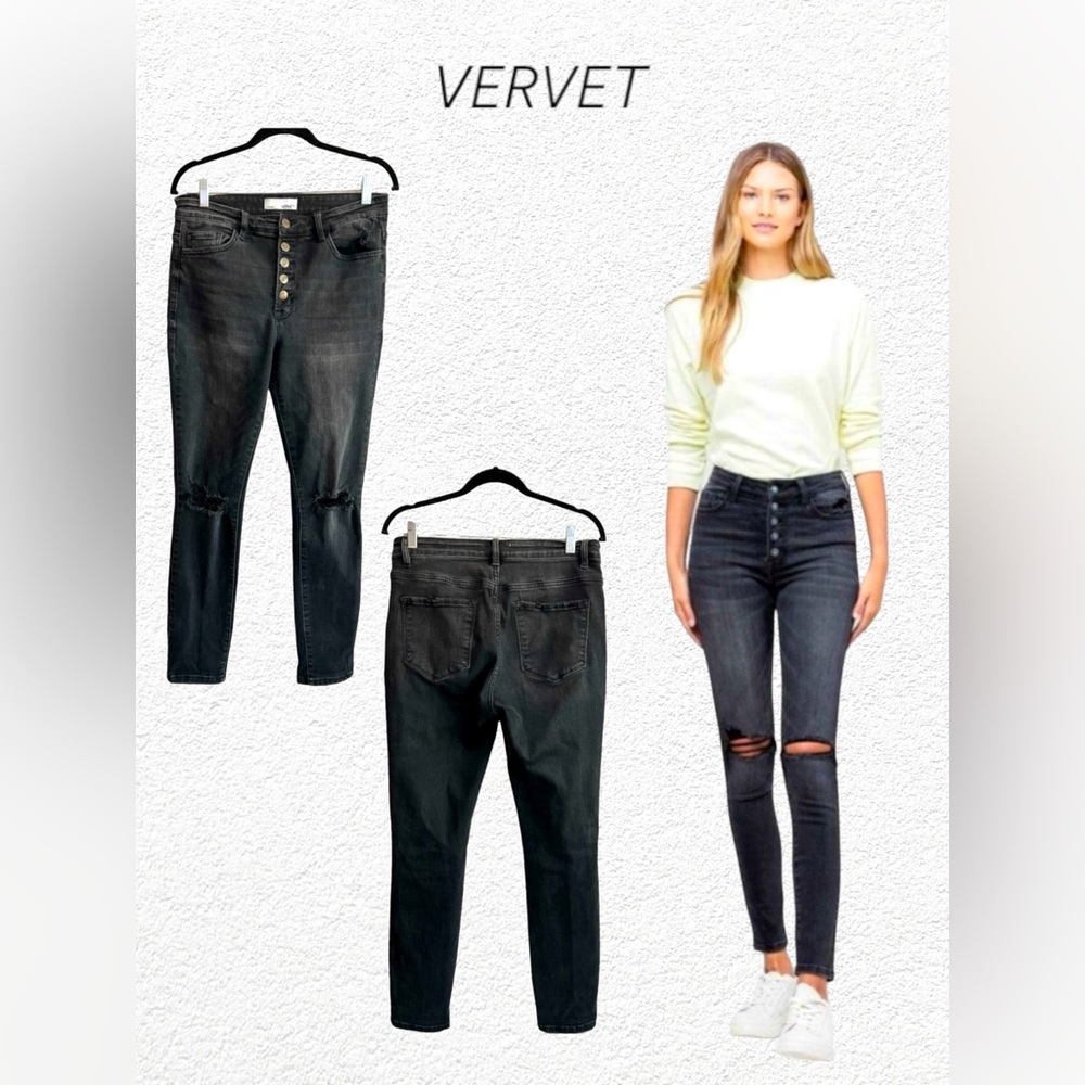 VERVET |Black Distressed Skinny High Waist Jeans